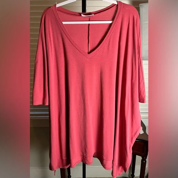 Zenana Oversized V-Neck Poncho Tunic T Shirt Rose Pink Size XL - Picture 2 of 6